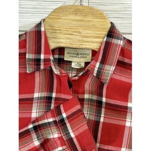 Denim & Supply Ralph Lauren Women's Large Relaxed Fit Hidden Button-Up Plaid Red